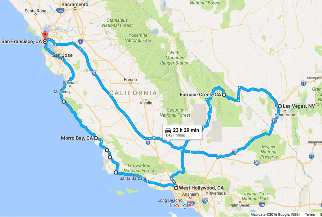 California Nevada USA Road Trip Itinerary Map 1 1024x692 